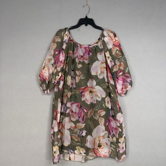 Bellambra Dress Womens Medium Green Pink Floral Silk Sheer Boho Made in Italy - Picture 1 of 16